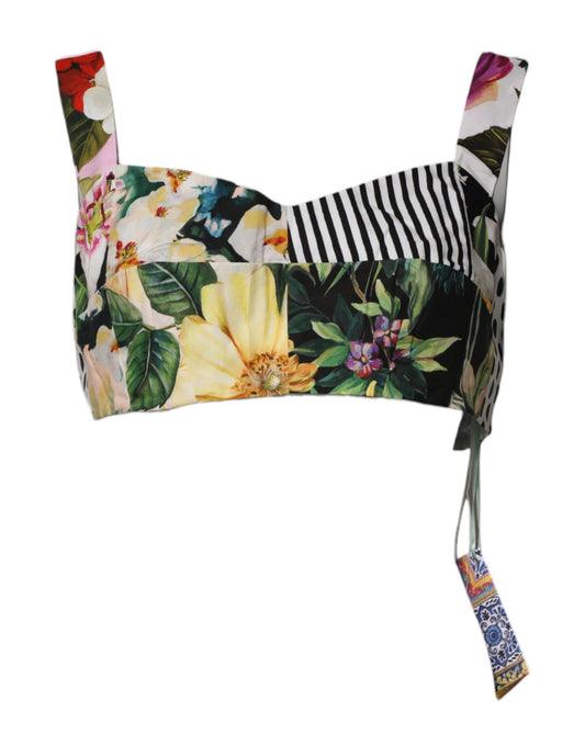 Top corto de patchwork con cuello de corazón multicolor