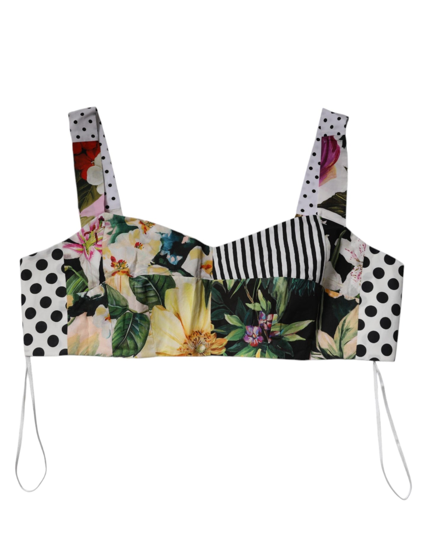 Top corto de patchwork con cuello de corazón multicolor