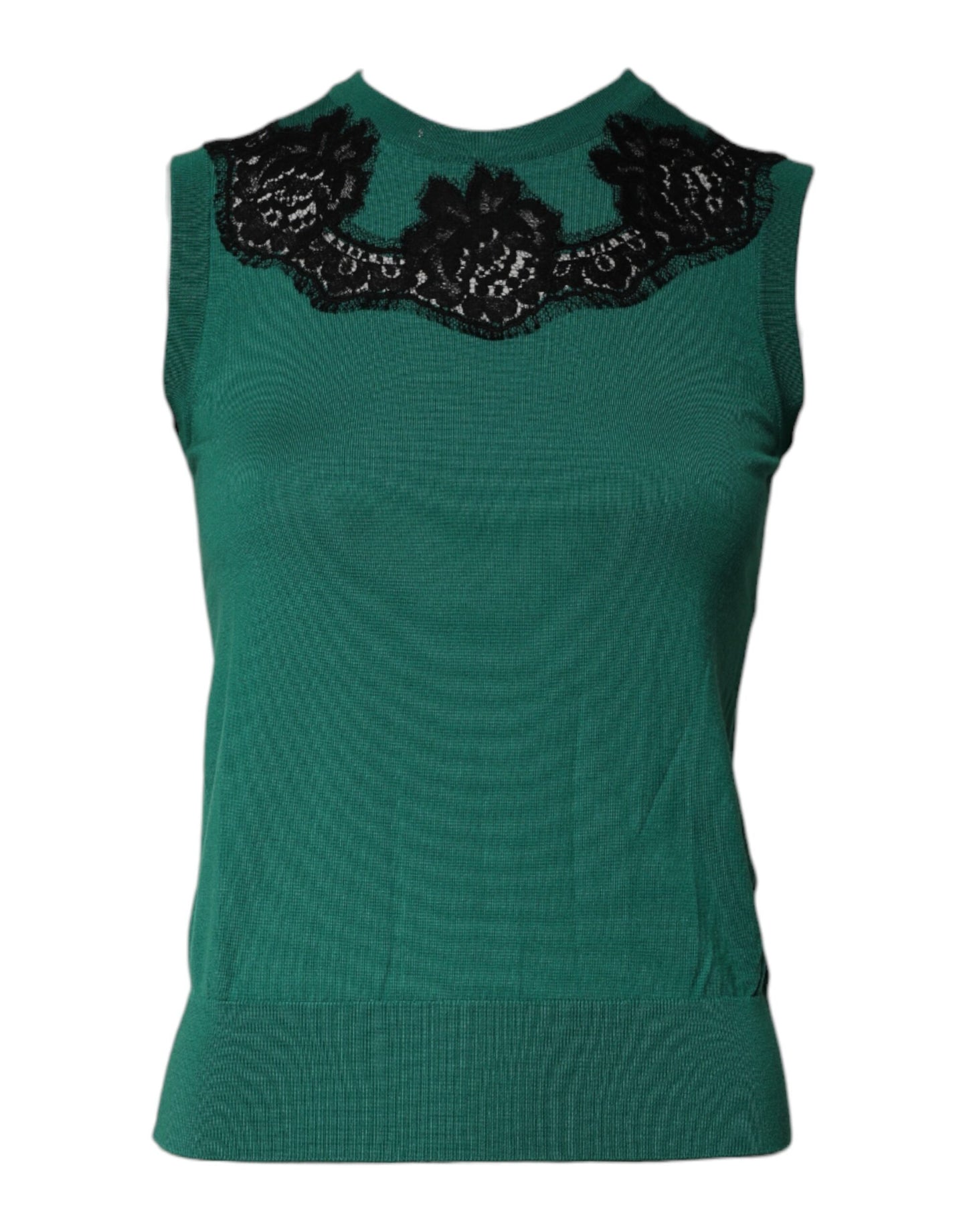 Camiseta sin mangas con detalle de encaje de lana verde