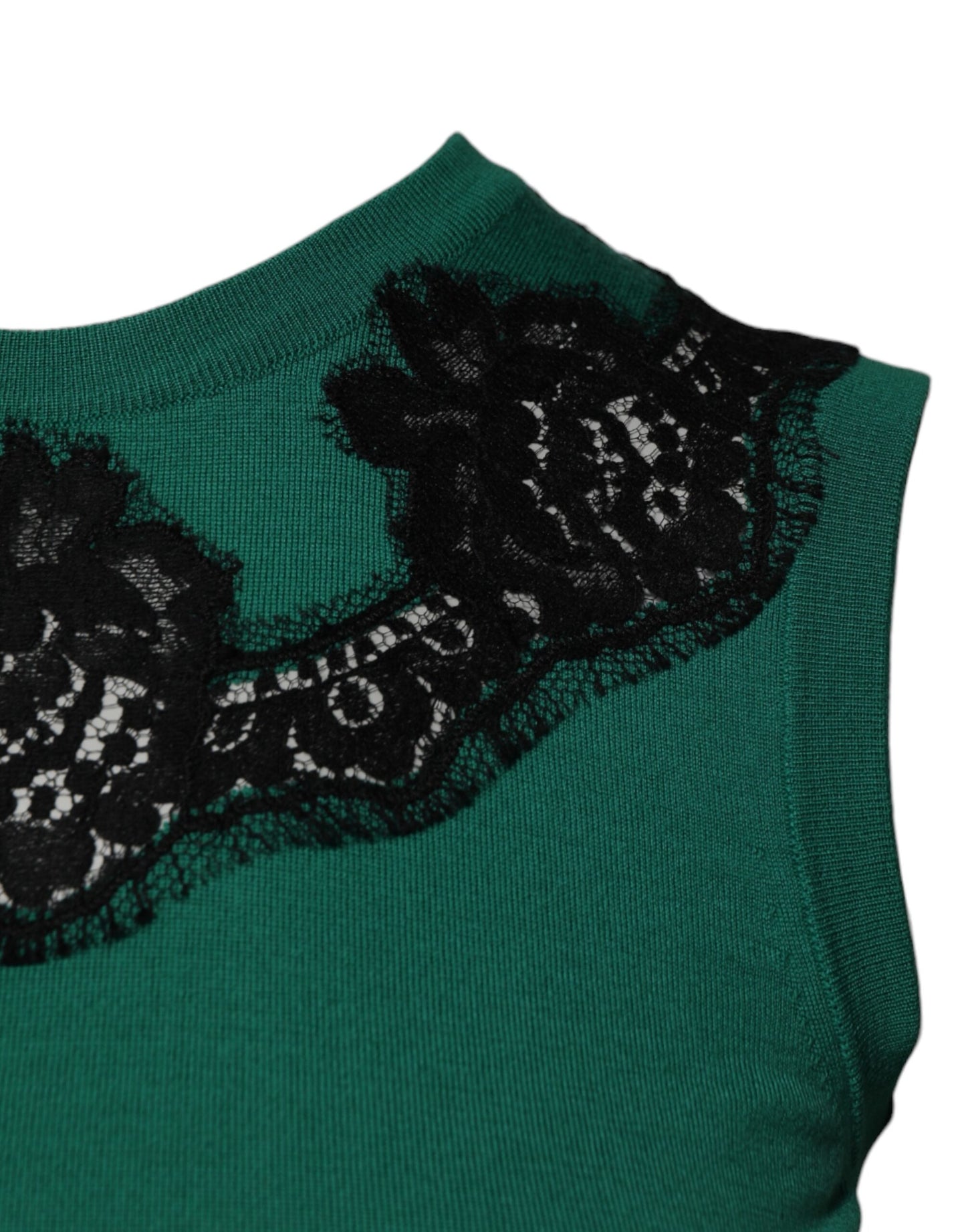 Camiseta sin mangas con detalle de encaje de lana verde