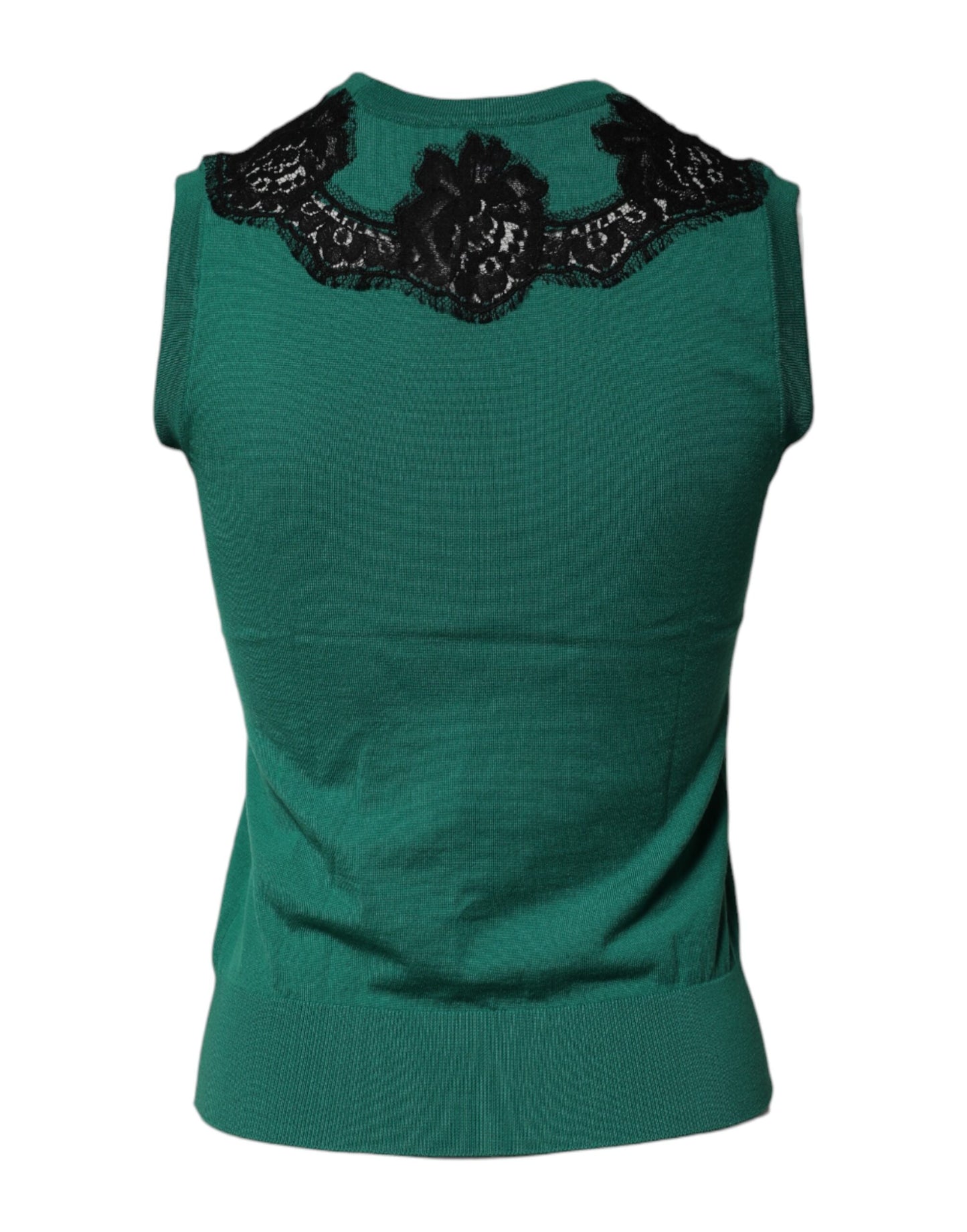 Camiseta sin mangas con detalle de encaje de lana verde