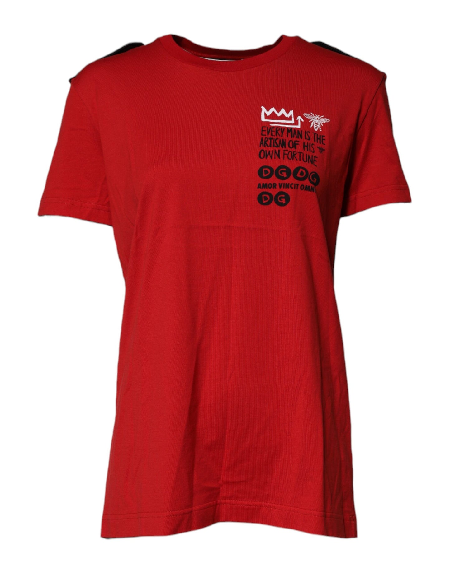 Camiseta roja de algodón con cuello redondo y manga corta