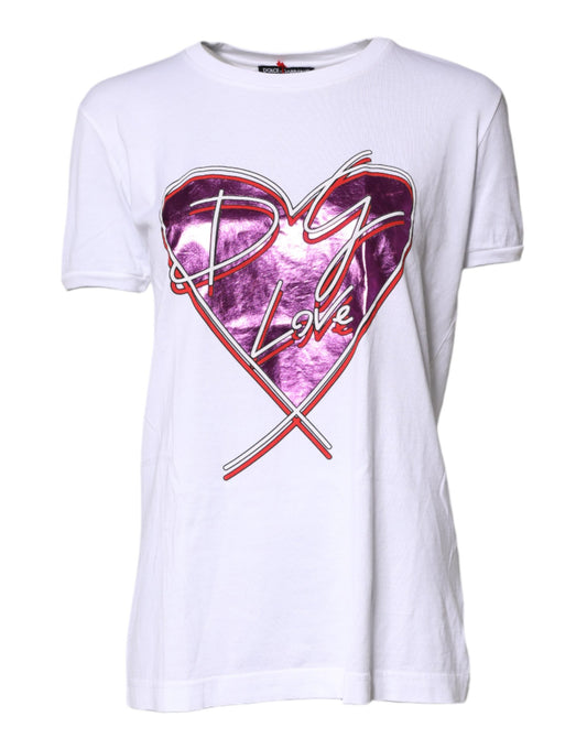 Camiseta blanca de algodón con cuello redondo y estampado