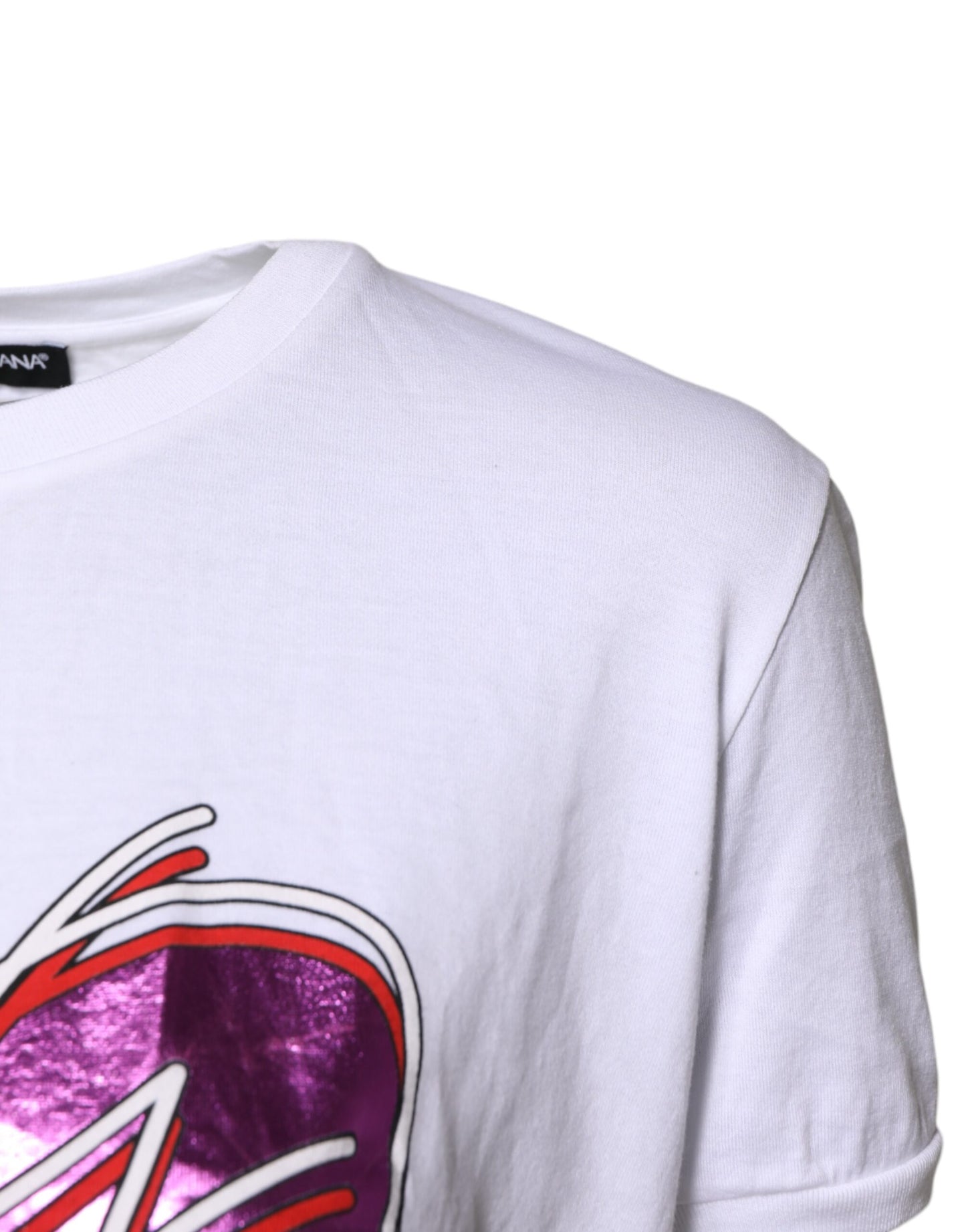 Camiseta blanca de algodón con cuello redondo y estampado