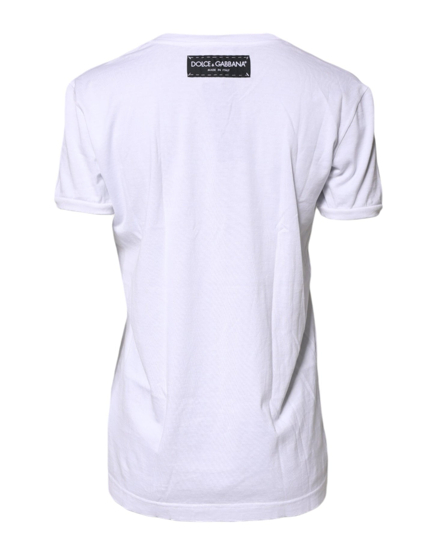 Camiseta blanca de algodón con cuello redondo y estampado