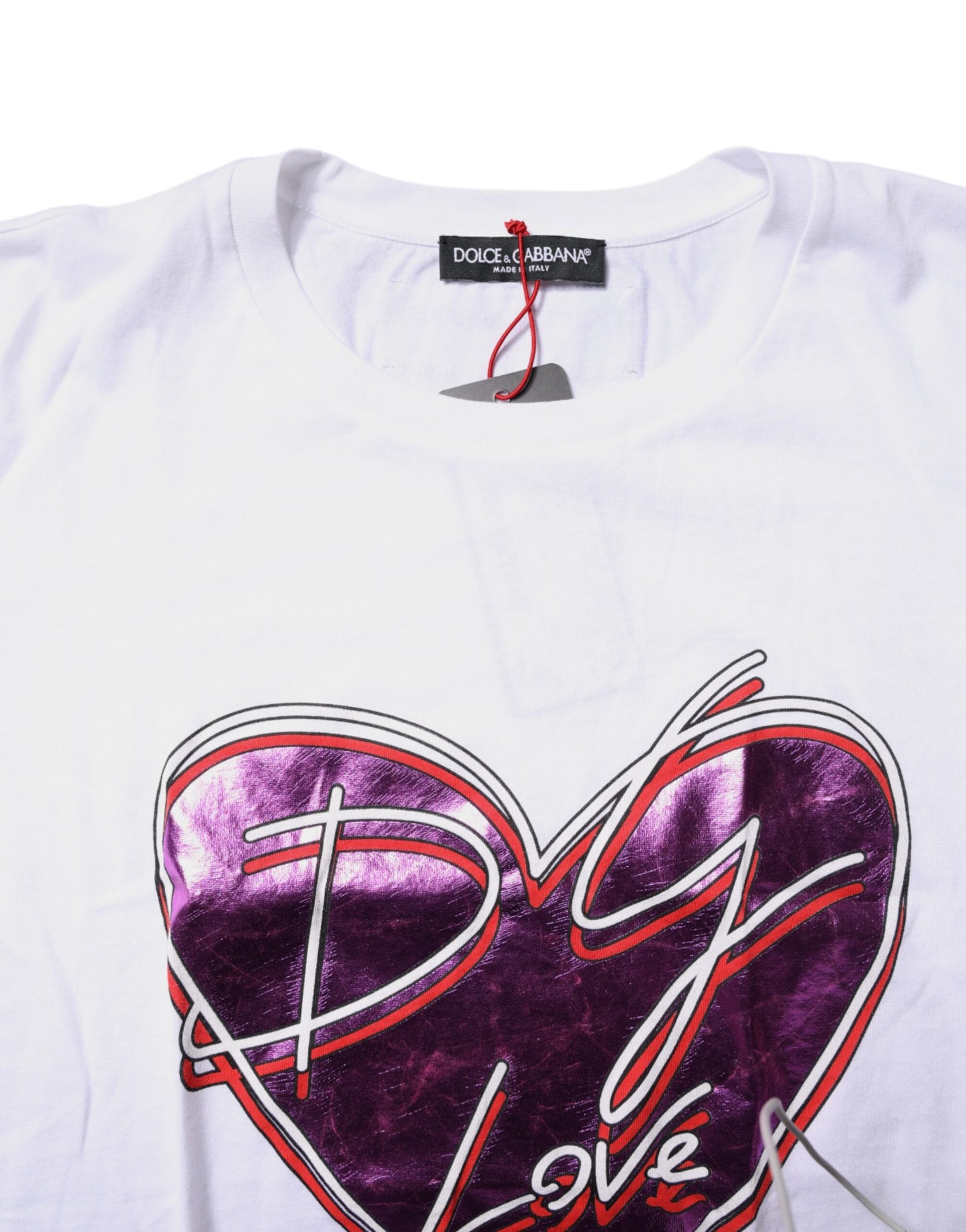 Camiseta blanca de algodón con cuello redondo y estampado