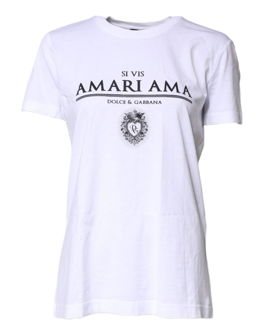 Camiseta blanca de algodón con cuello redondo y estampado