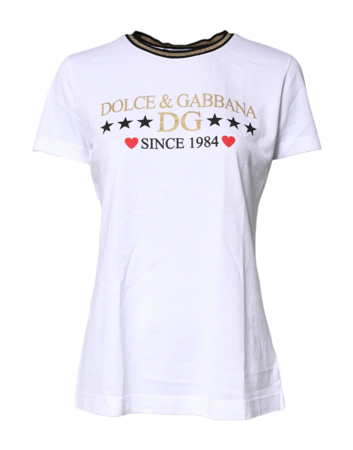 Camiseta de algodón con cuello redondo y estampado blanco