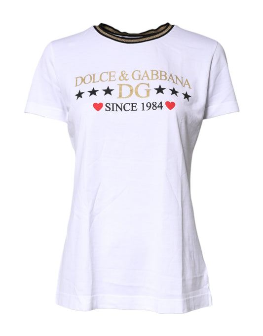 Camiseta de algodón con cuello redondo y estampado blanco