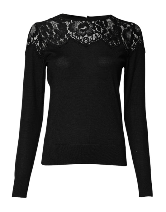 Blusa de manga larga con encaje floral negro