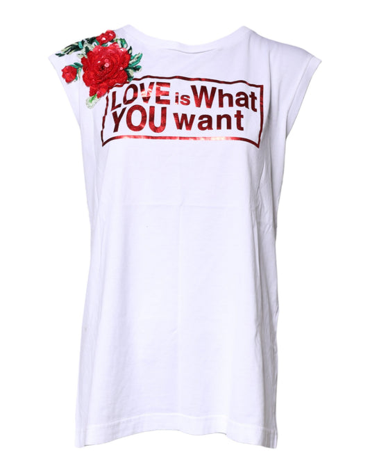Camiseta sin mangas con estampado floral blanco