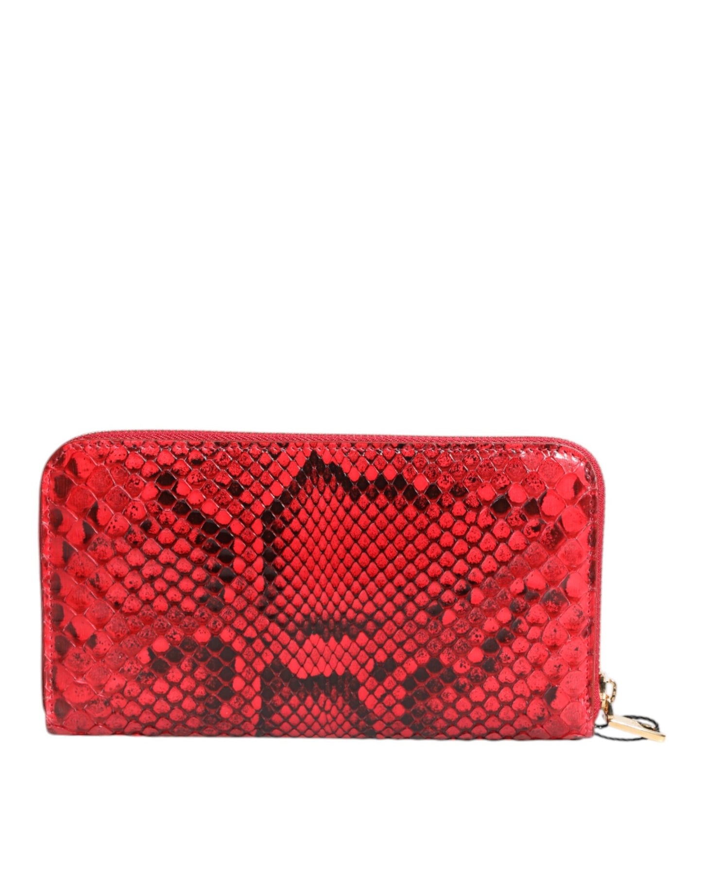 Cartera de mano continental con cremallera en cuero exótico rojo