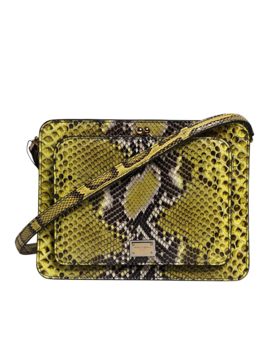 Pochette à bandoulière en cuir exotique vert DG Plaque