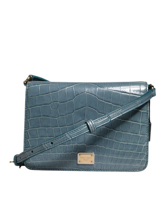 Mini sac bandoulière en cuir exotique vert DG Plaque