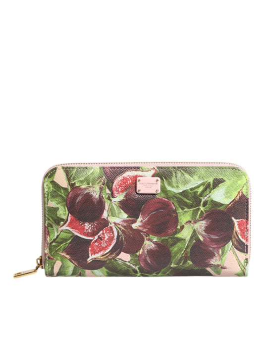 Cartera continental con cremallera de piel Dauphine con forma de higo multicolor