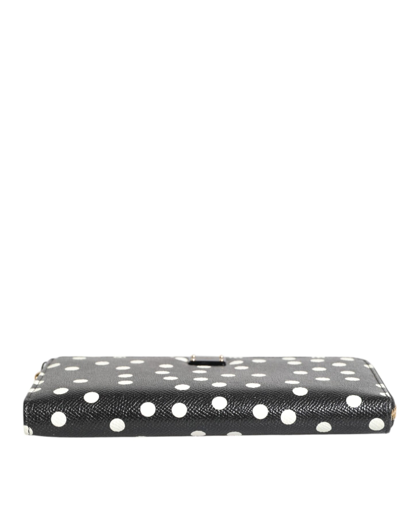 Cartera continental de cuero con cremallera y lunares blancos y negros