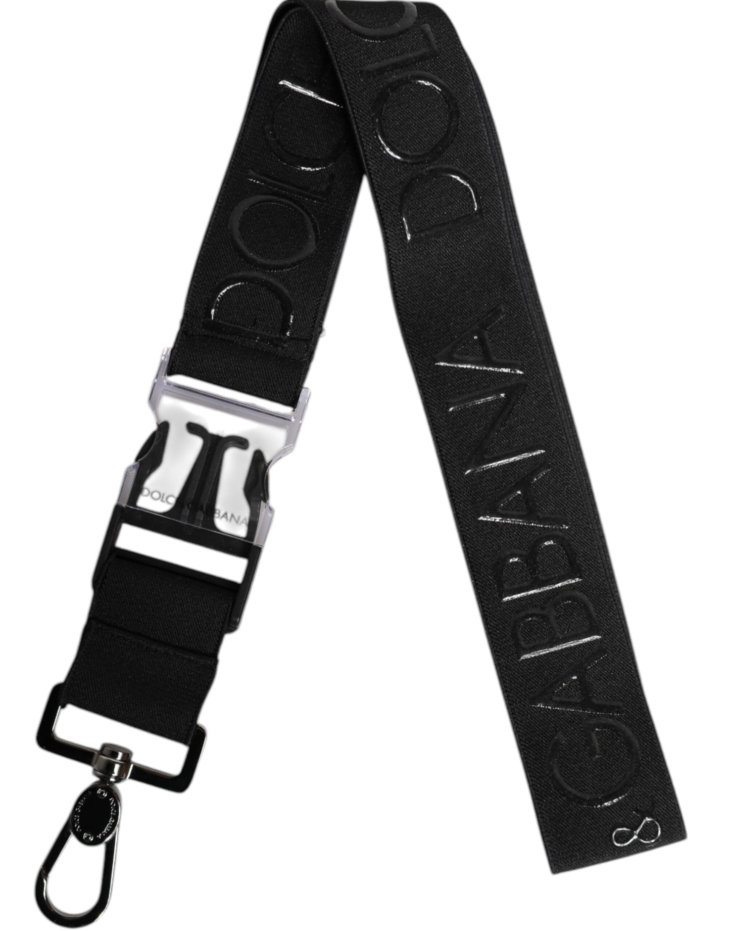 Porte-clés en polyester extensible noir caoutchouté avec logo DG