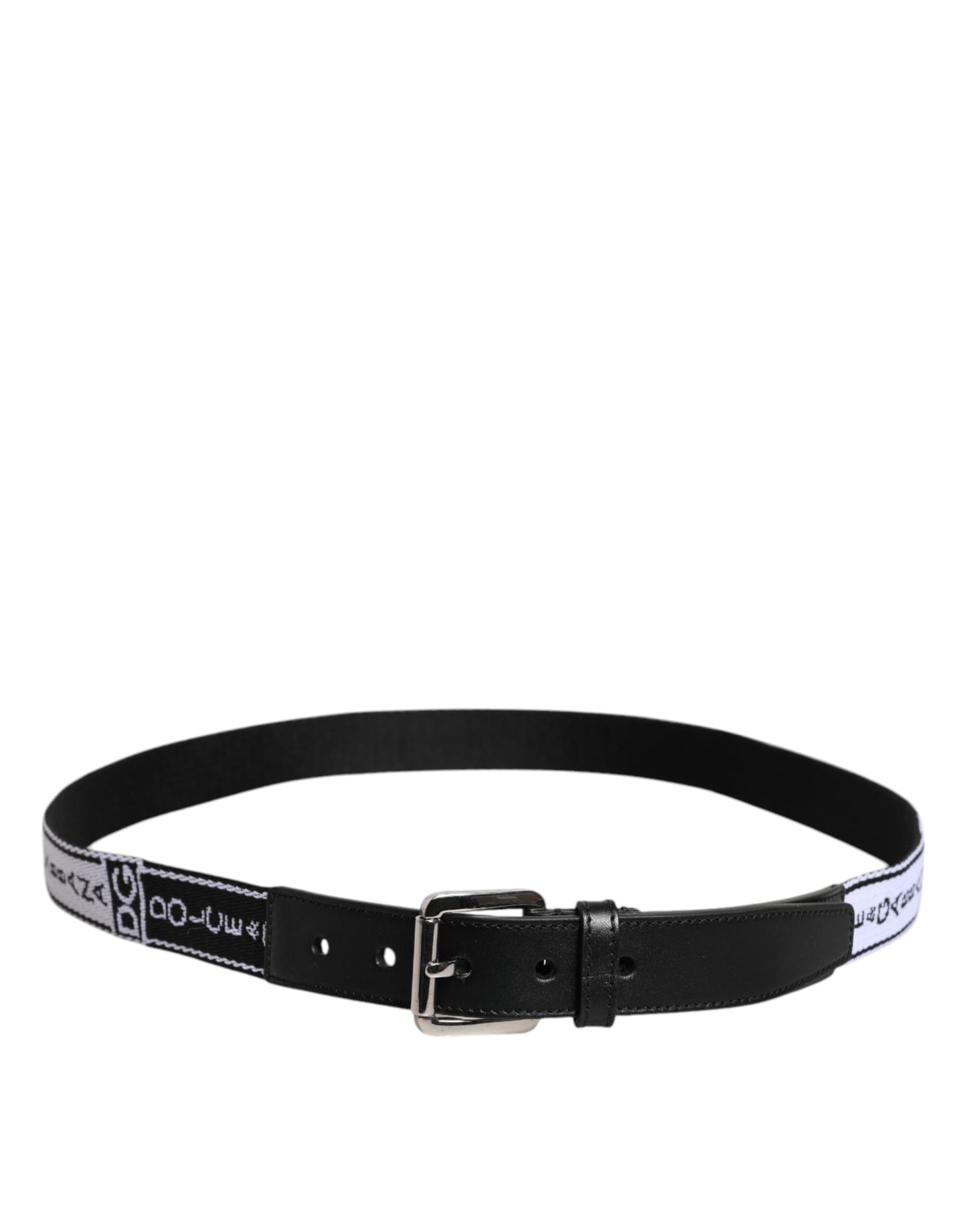 Ceinture à boucle en métal avec logo imprimé noir et blanc