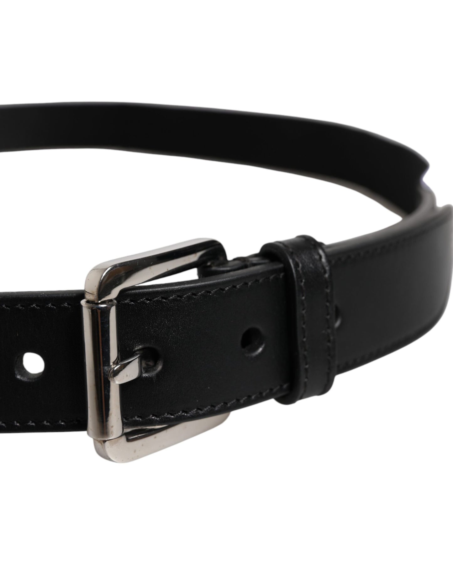 Ceinture à boucle en métal avec logo imprimé noir et blanc