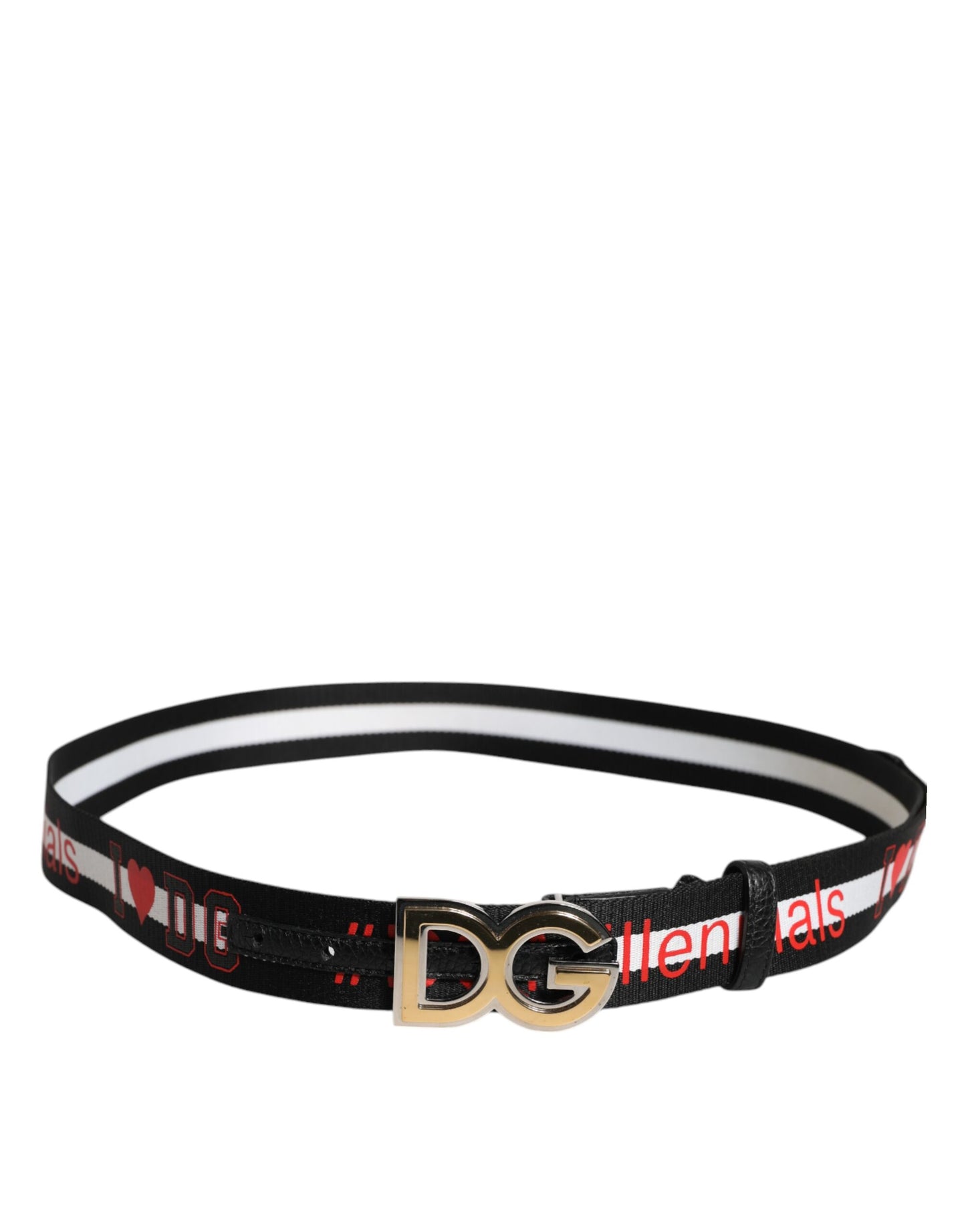 Ceinture à boucle en métal avec logo imprimé noir et blanc