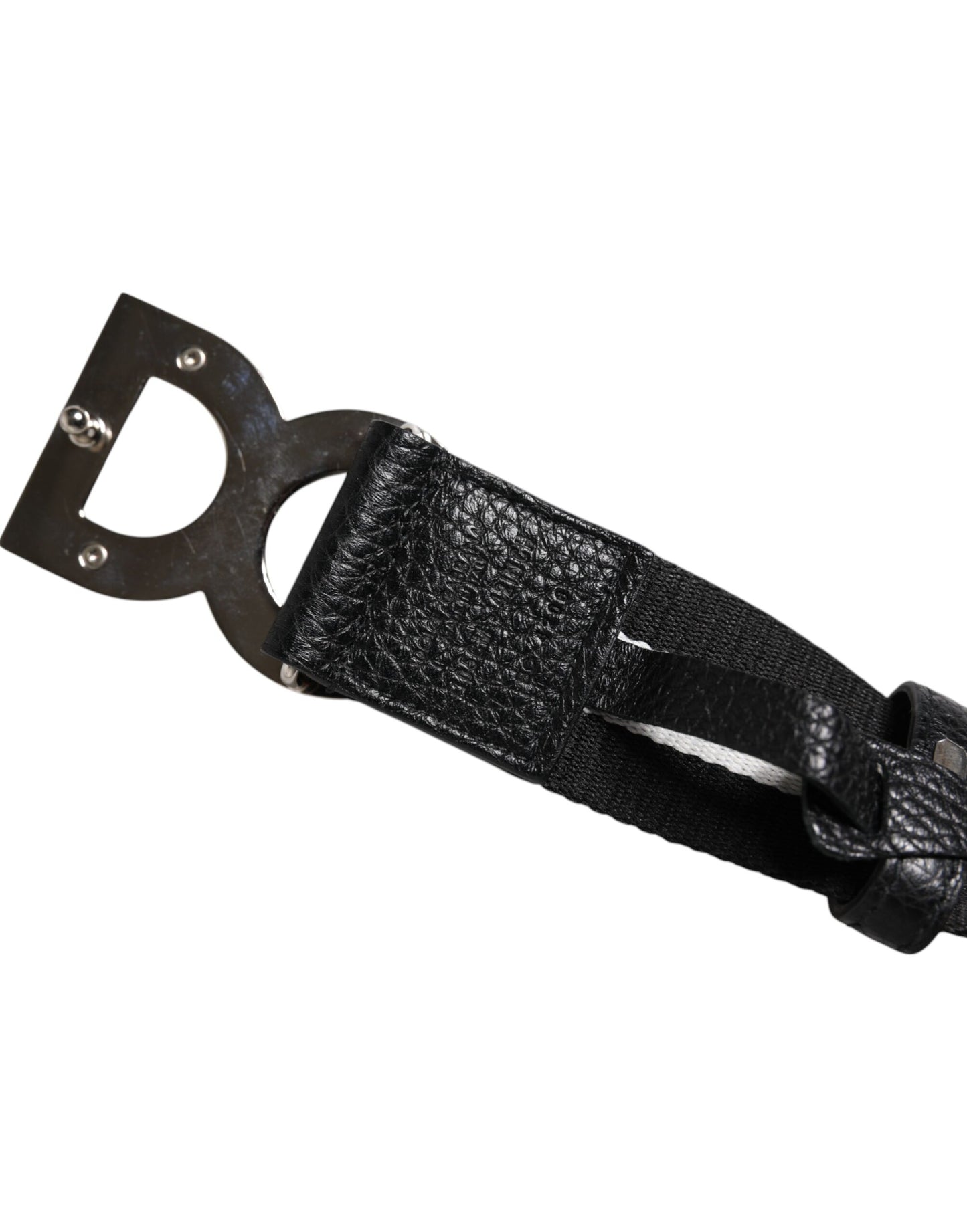Ceinture à boucle en métal avec logo imprimé noir et blanc