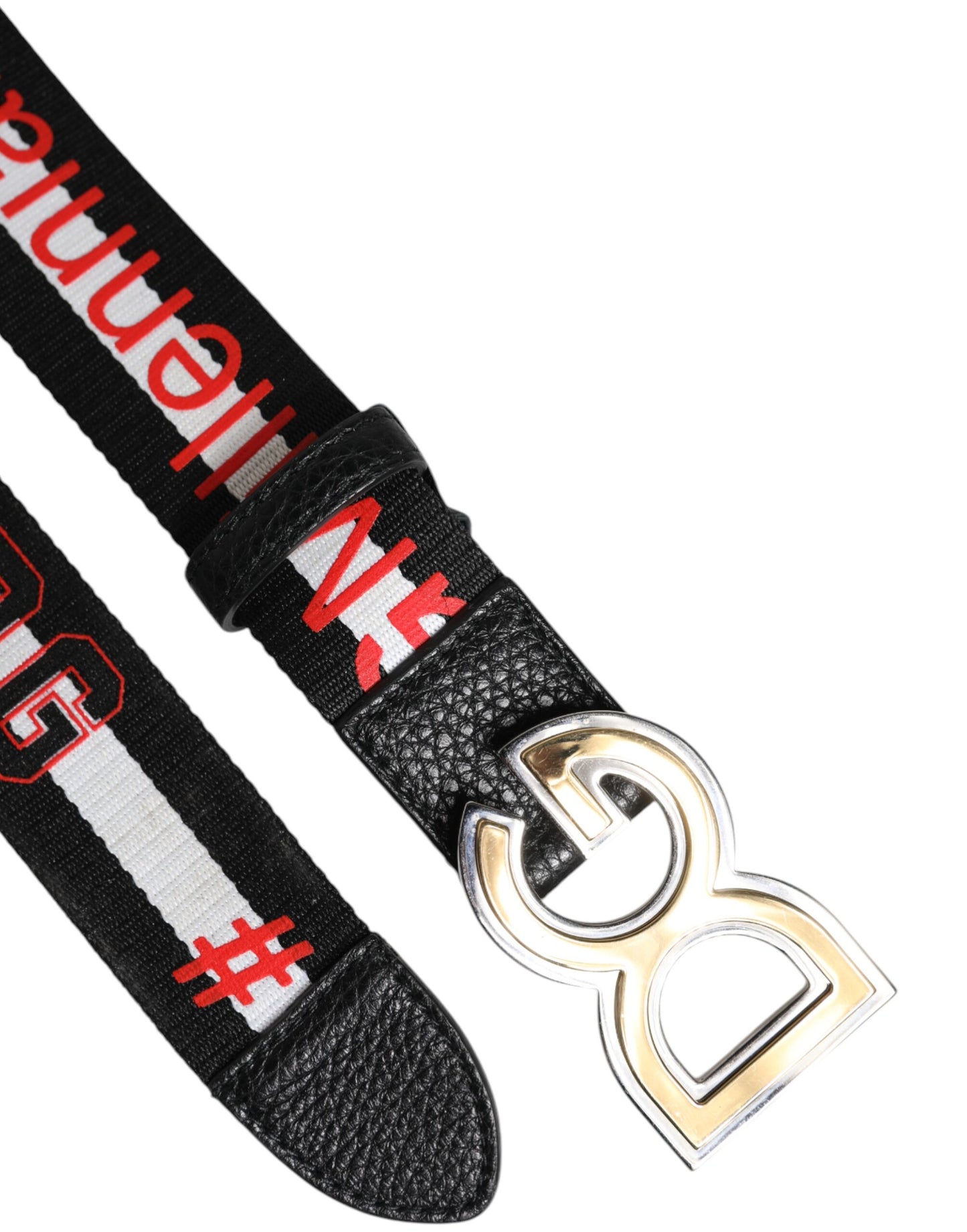 Ceinture à boucle en métal avec logo imprimé noir et blanc