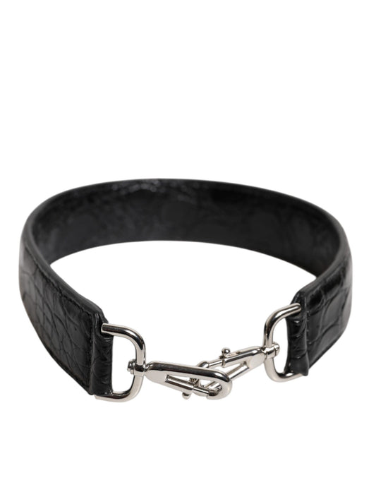 Correa de hombro para bolso de piel de caimán negra