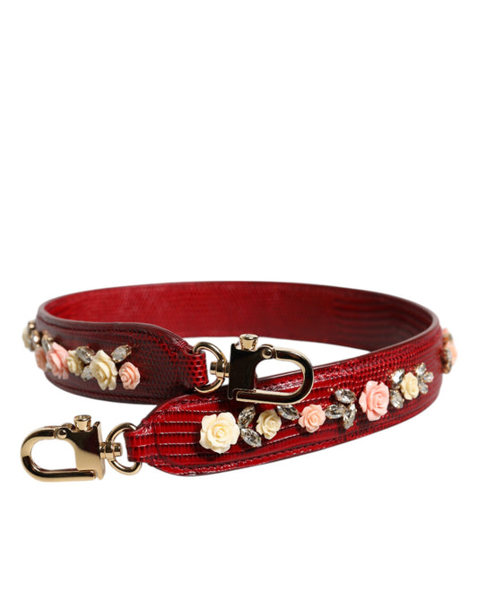 Correa de hombro para bolso de cuero rojo con adornos florales