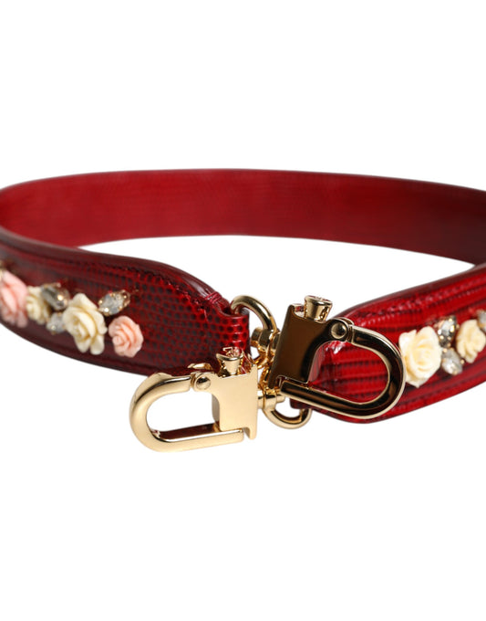 Correa de hombro para bolso de cuero rojo con adornos florales