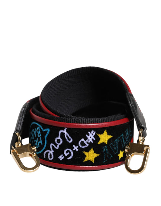 Correa de hombro para bolso de algodón negro estampado