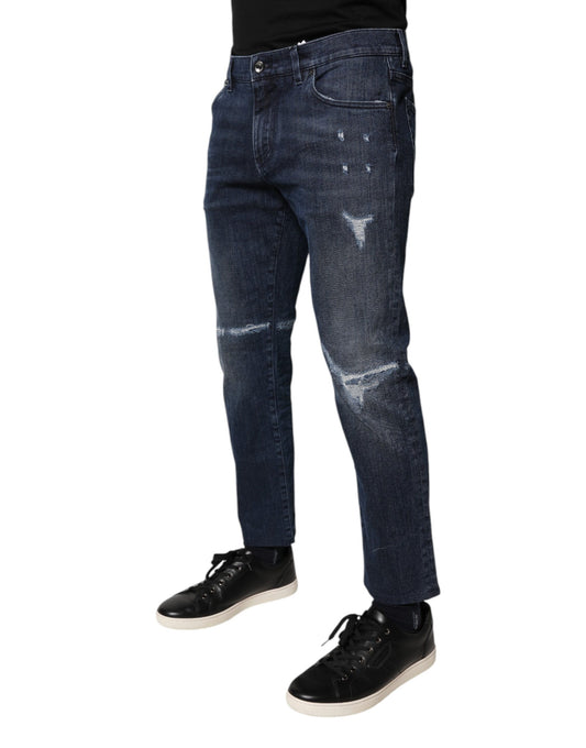 Jean skinny bleu en coton stretch pour homme