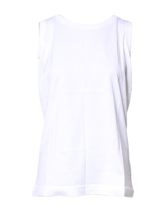 Camiseta blanca de algodón sin mangas con cuello redondo