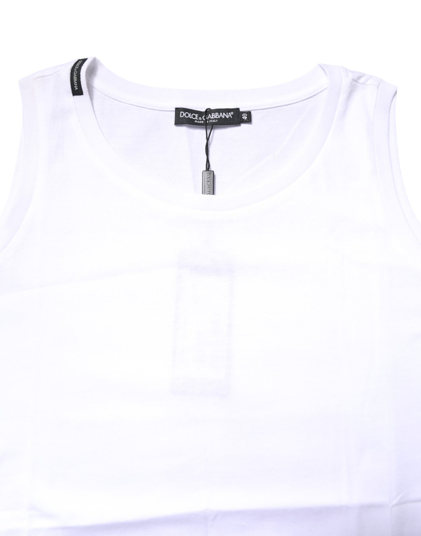 Camiseta blanca de algodón sin mangas con cuello redondo