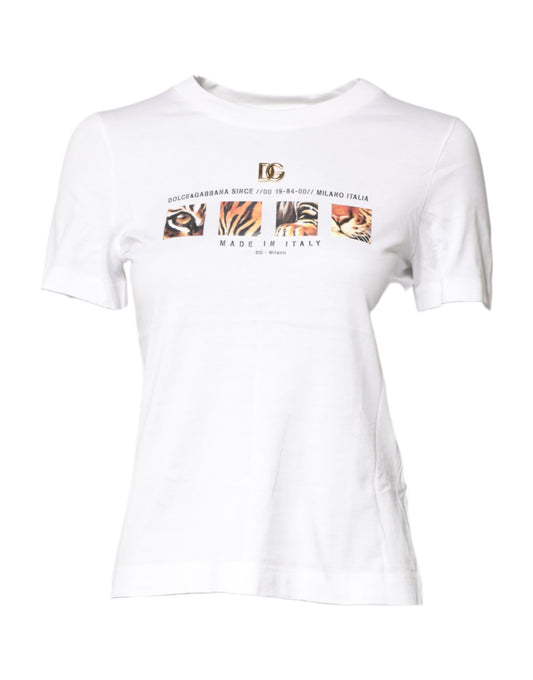 Camiseta blanca de algodón con cuello redondo y estampado gráfico