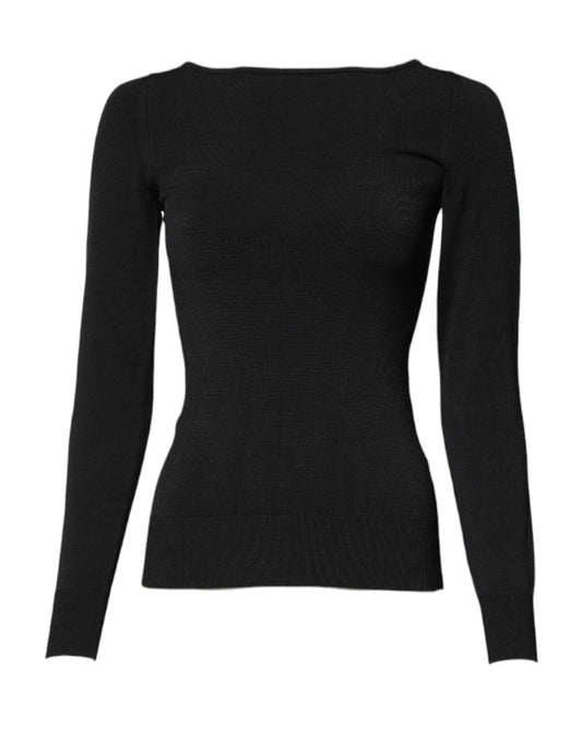 Top tipo jersey de manga larga de viscosa negra