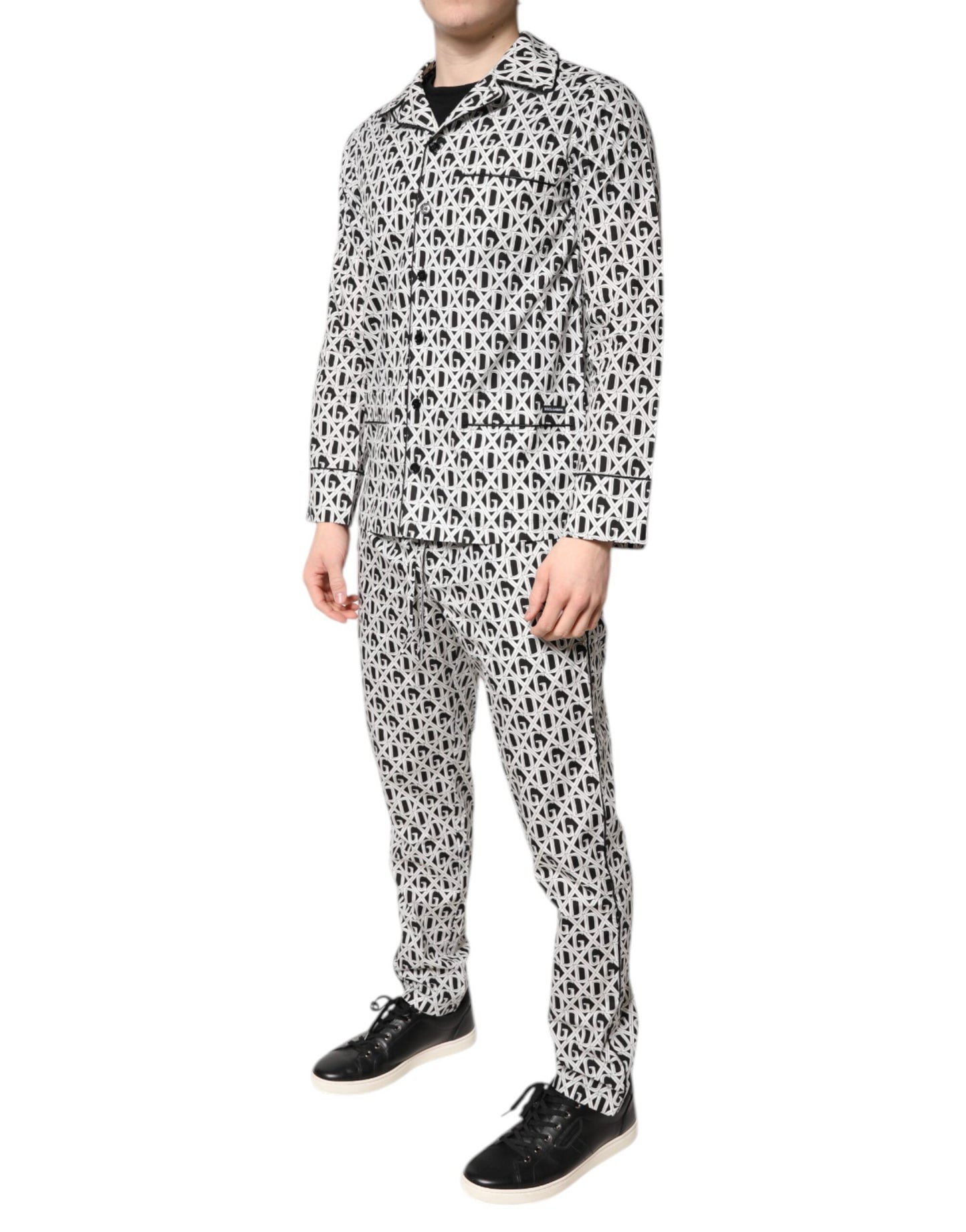 Ensemble pyjama en coton imprimé DG noir et blanc