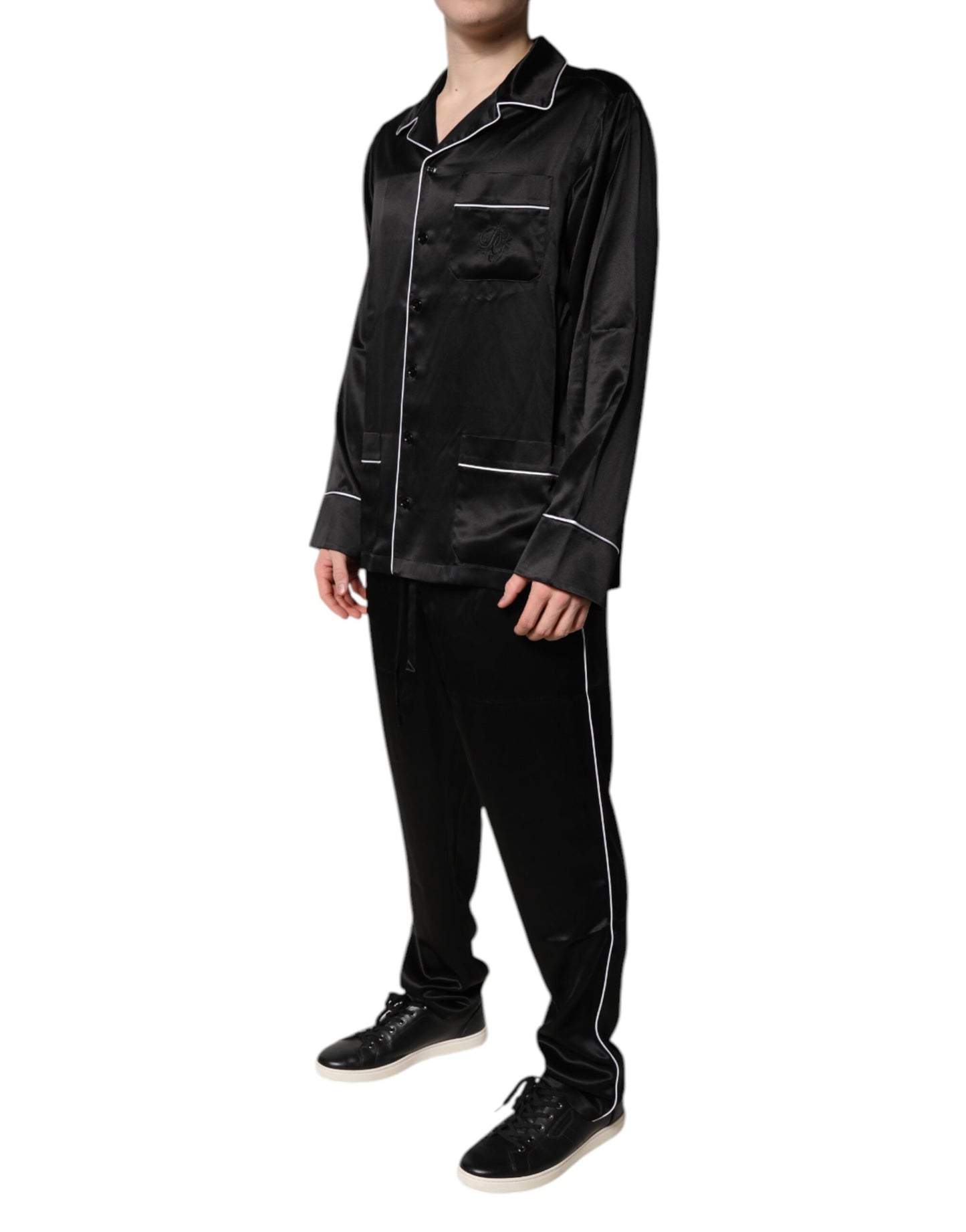 Ensemble pyjama chemise et pantalon en soie noire