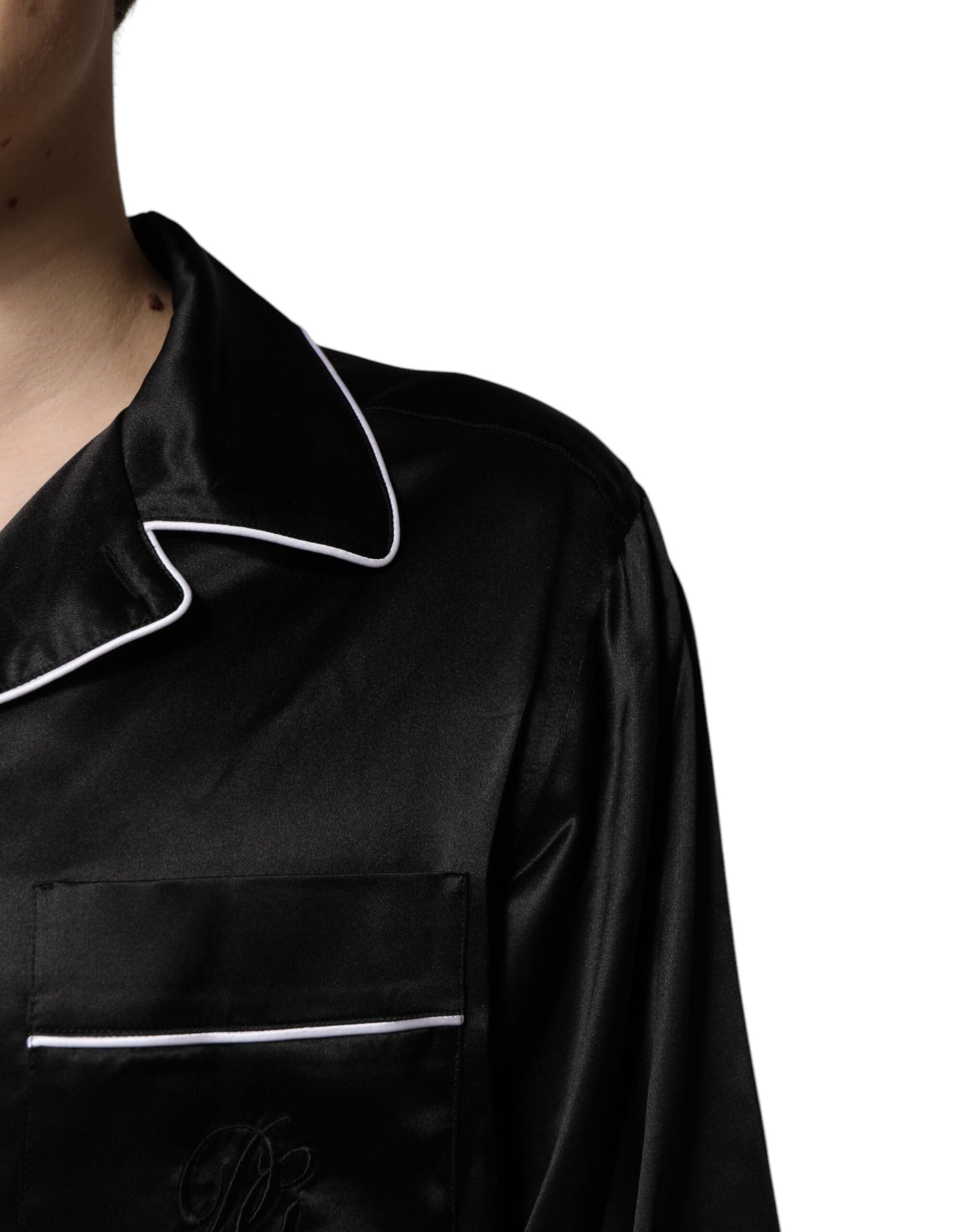 Ensemble pyjama chemise et pantalon en soie noire