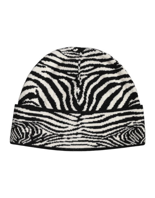 Gorro de invierno de punto con diseño de cebra en blanco y negro