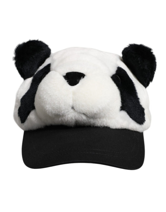 Casquette de baseball en fourrure de panda noire et blanche pour femme