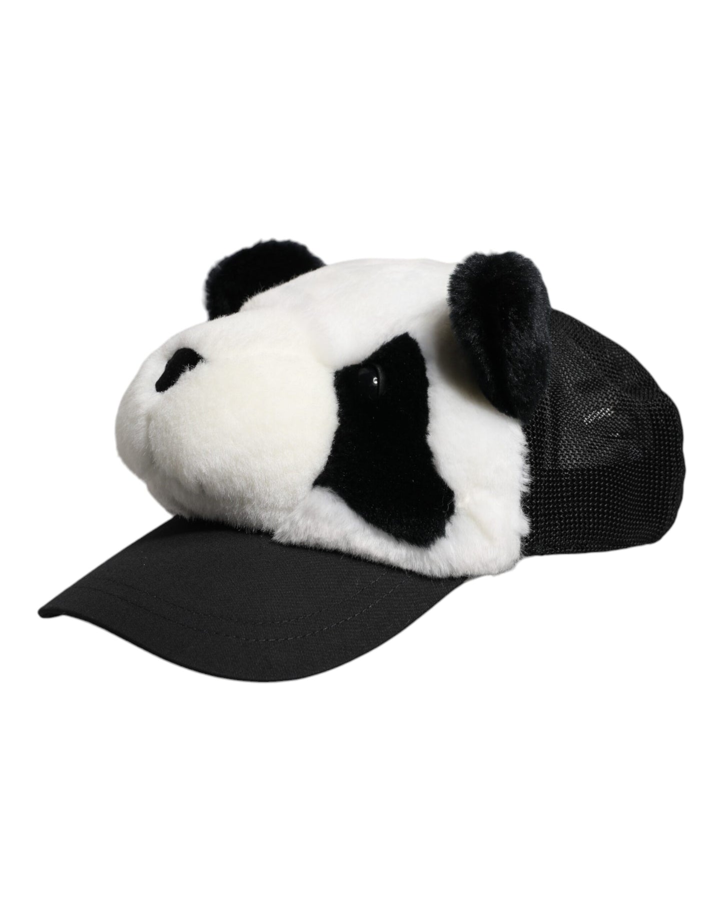 Casquette de baseball en fourrure de panda noire et blanche pour femme
