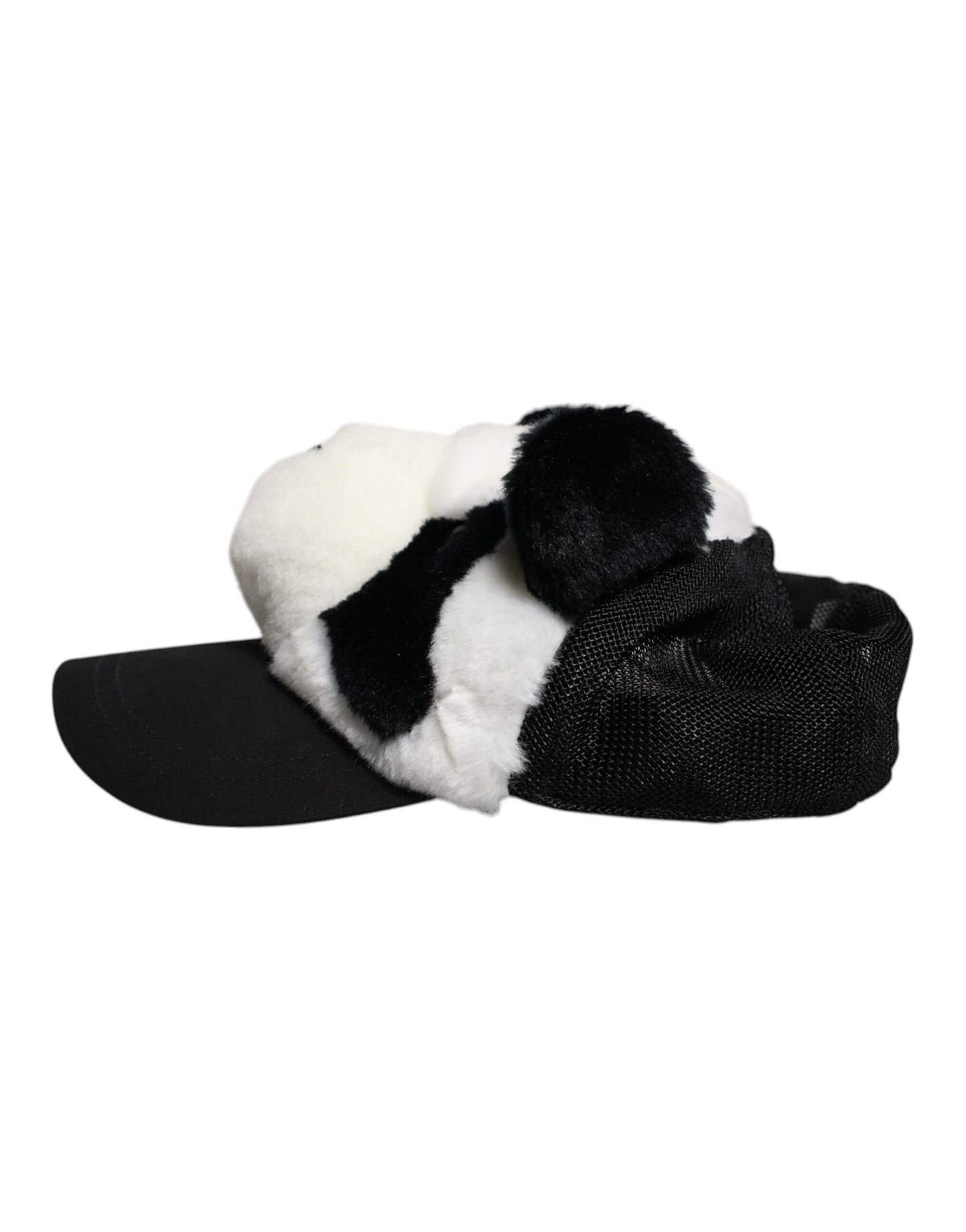 Casquette de baseball en fourrure de panda noire et blanche pour femme