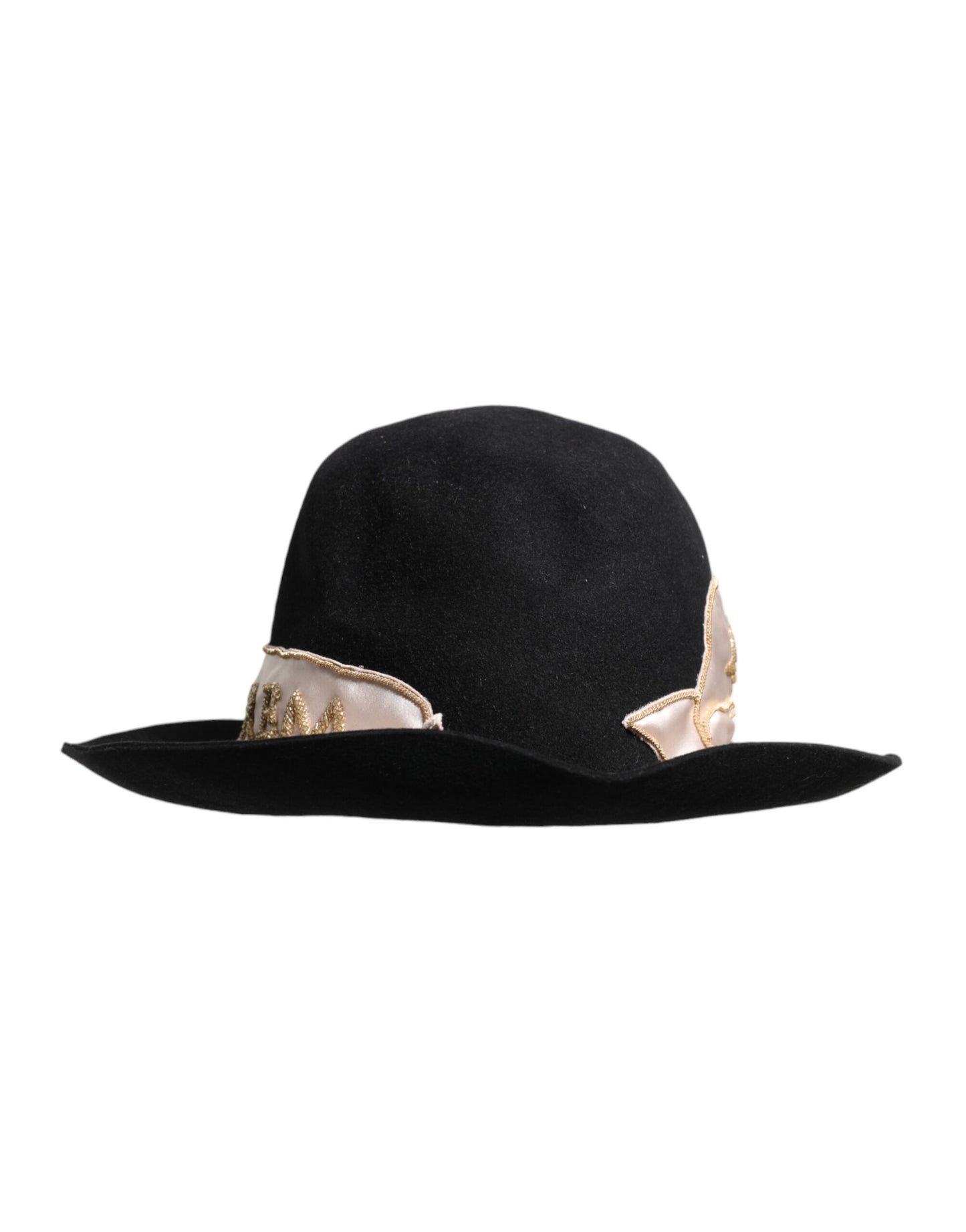 Black Logo Sequin Embroidery Wide Brim Hat