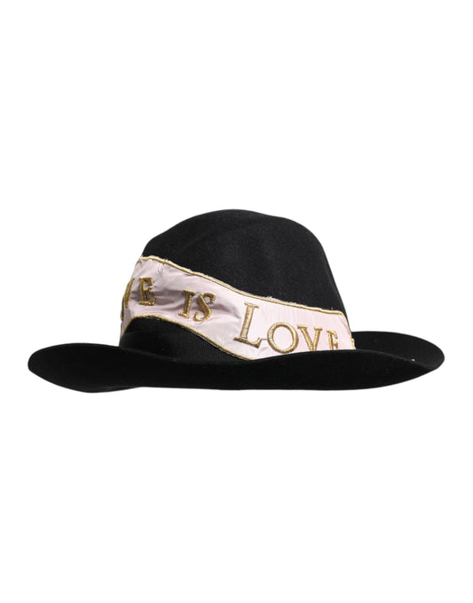 Black Logo Embroidered Women Wide Brim Hat