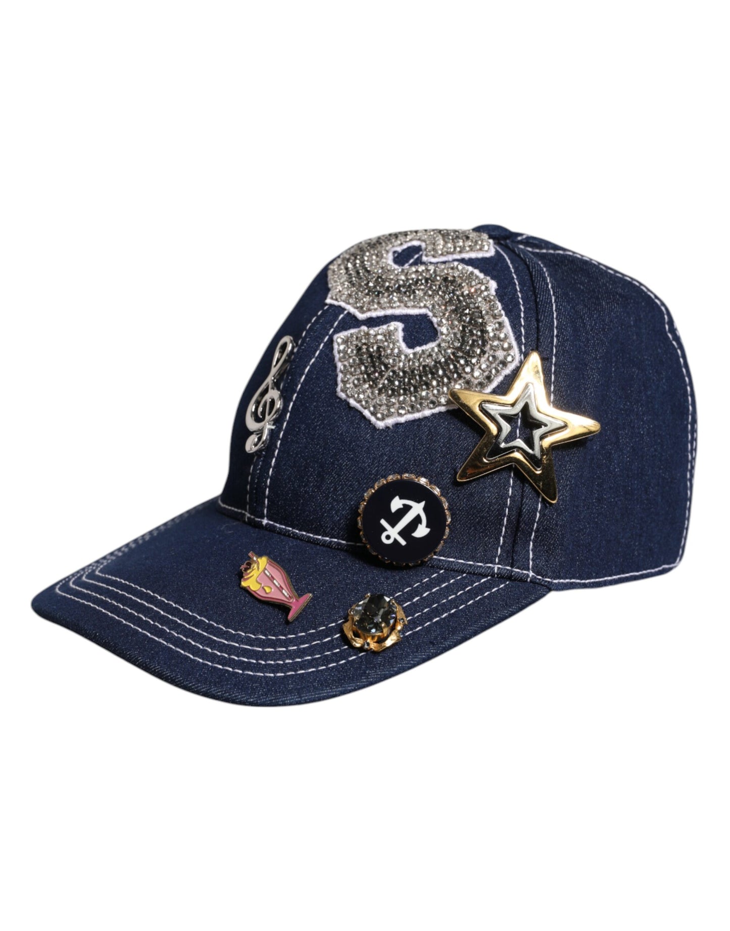 Gorra de béisbol con adornos de cristal azul