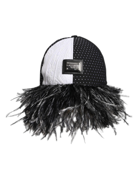 Casquette de baseball à pois blancs et noirs avec plumes