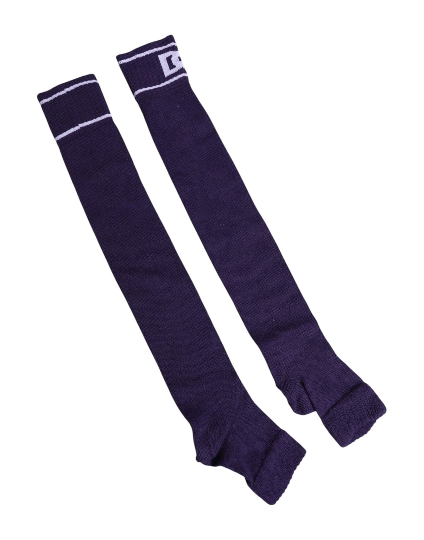 Calcetines de algodón morado con punta abierta y estampado del logotipo de DG