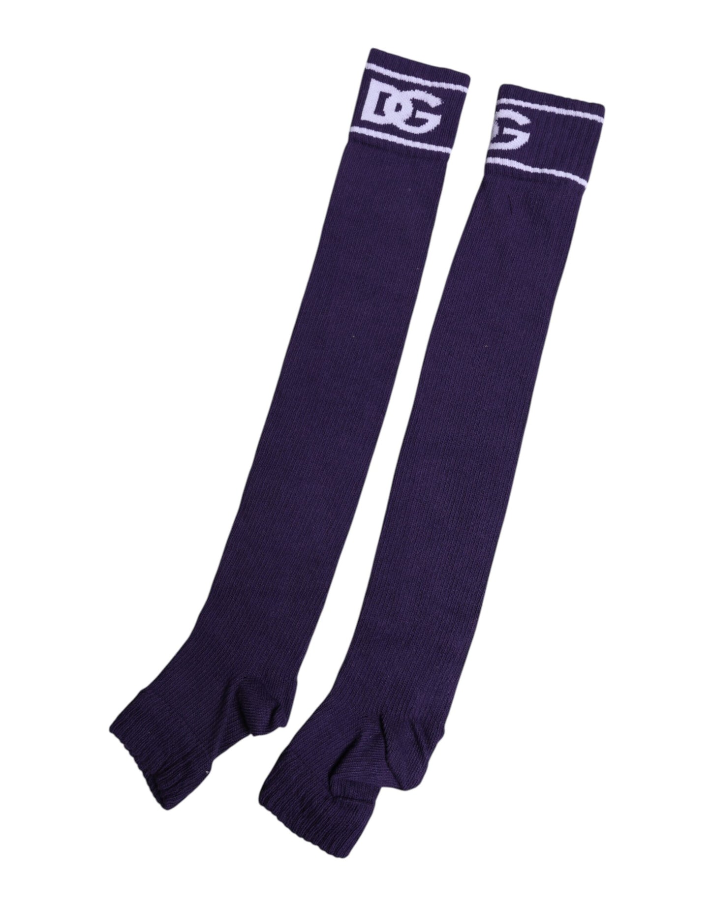 Calcetines de algodón morado con punta abierta y estampado del logotipo de DG