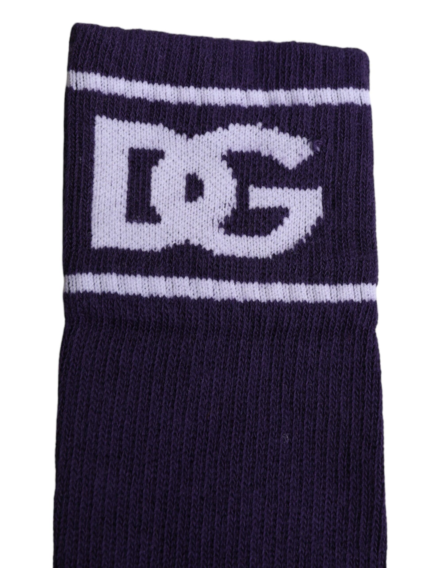 Calcetines de algodón morado con punta abierta y estampado del logotipo de DG