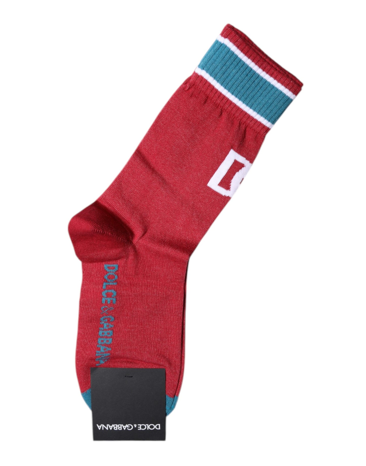 Red Cotton DG Logo Print Mid Calf Socks